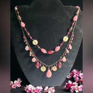 Beautiful VJ signed faceted gemstone & Czech glass drop double row boho cha-cha